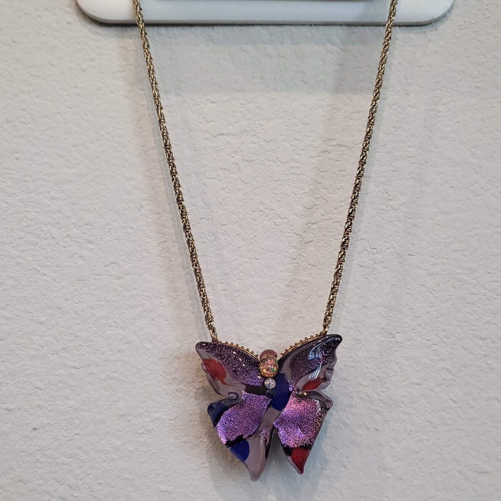 New Authentic Venetian Murano Glass Butterfly Long Necklace 100$